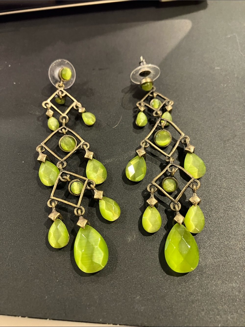 Green Teardrop Dangle Earrings - Women Jewelry